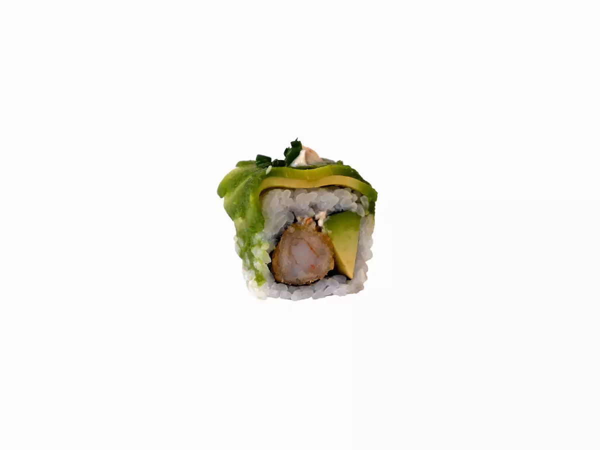 1-Délice Crevette tempura sauce spicy enroulé d’avocat