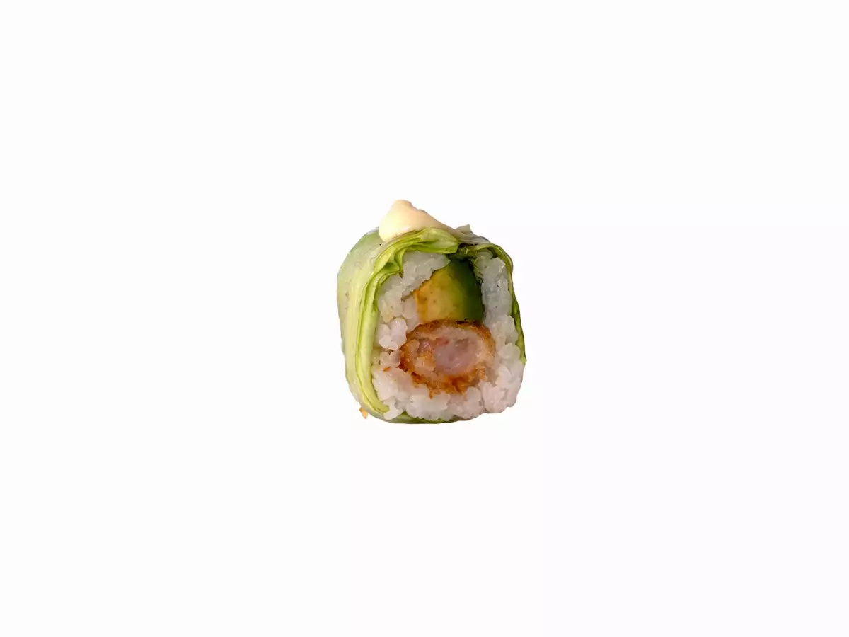11-Spring rolls Crevette tempura avocat mayonnaise enroulé de salade verte