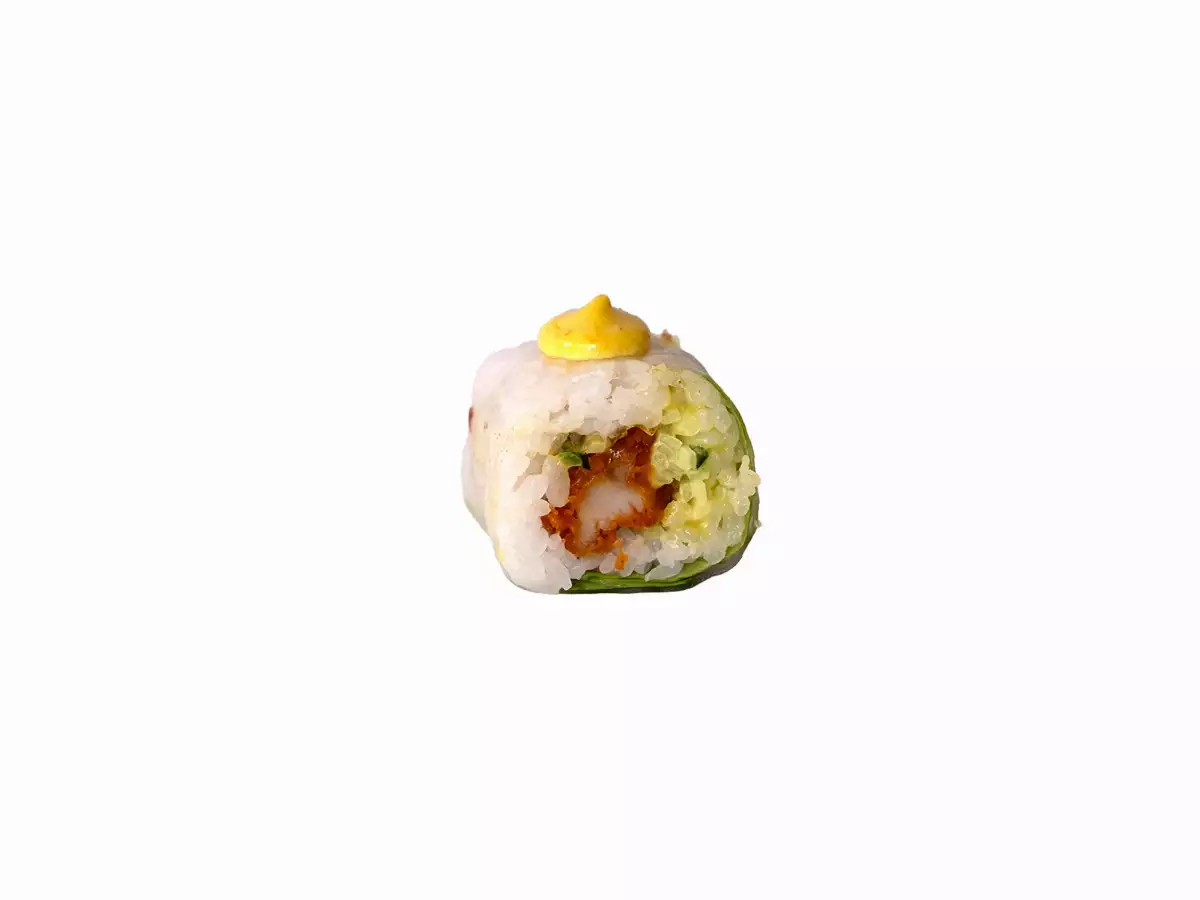 21-Spring rolls Poulet tempura concombre curry enroulé de salade verte