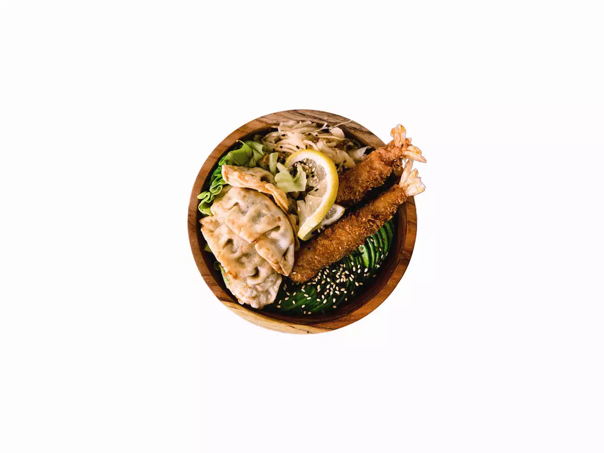 2-Poke bowl Gyozas poulet & crevette tempura